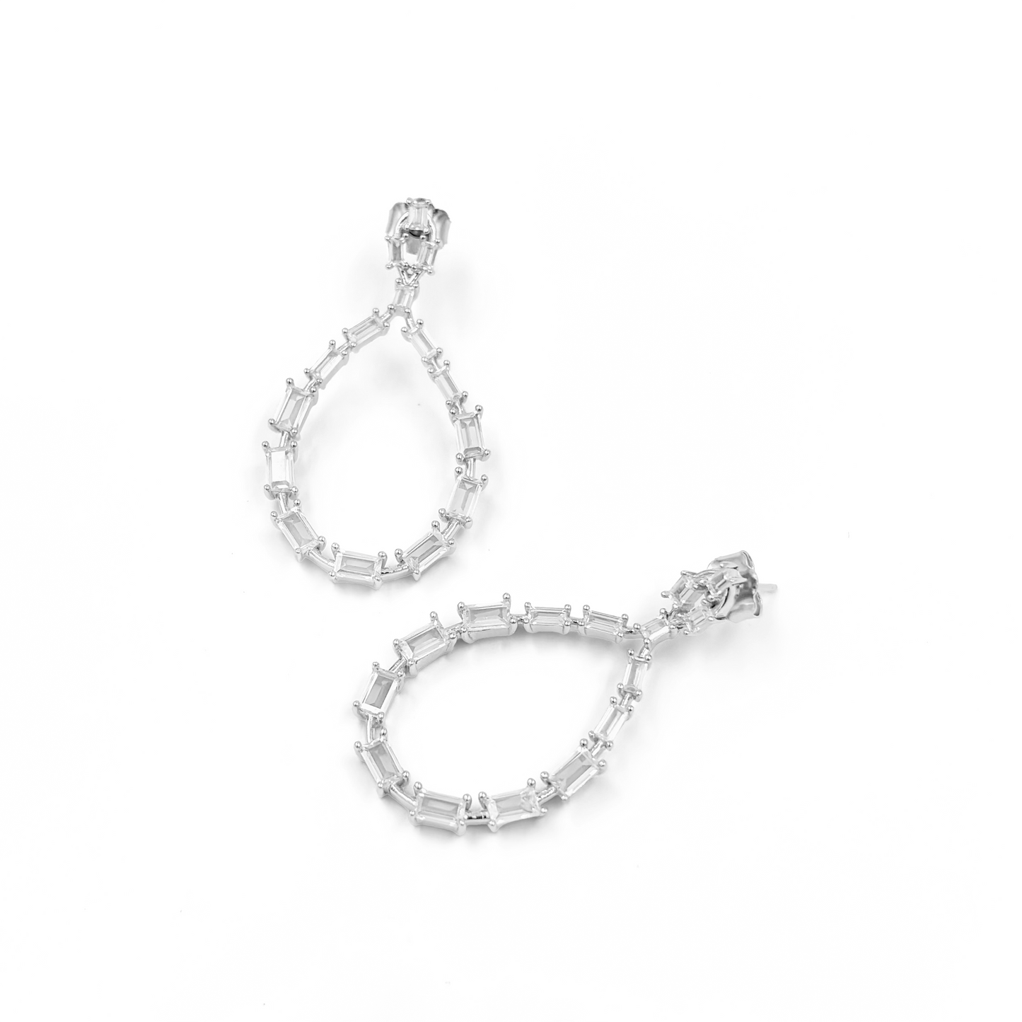 Crystal Teardrop Baguette Statement Earrings