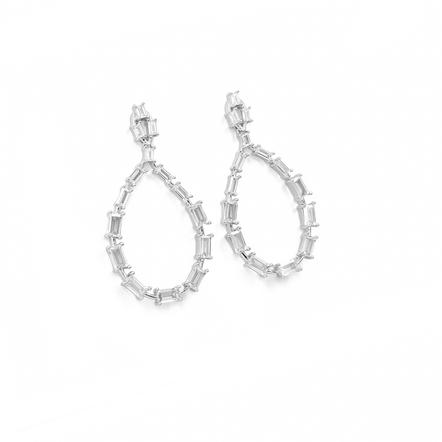 Crystal Teardrop Baguette Statement Earrings