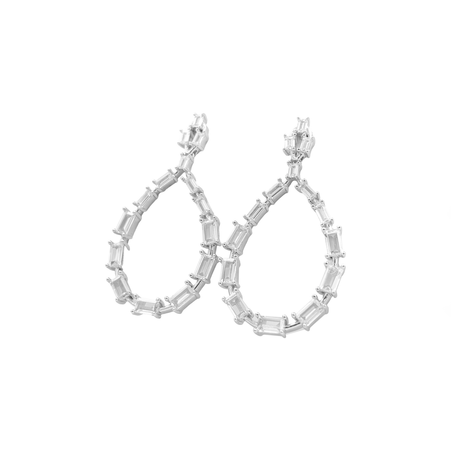 Crystal Teardrop Baguette Statement Earrings