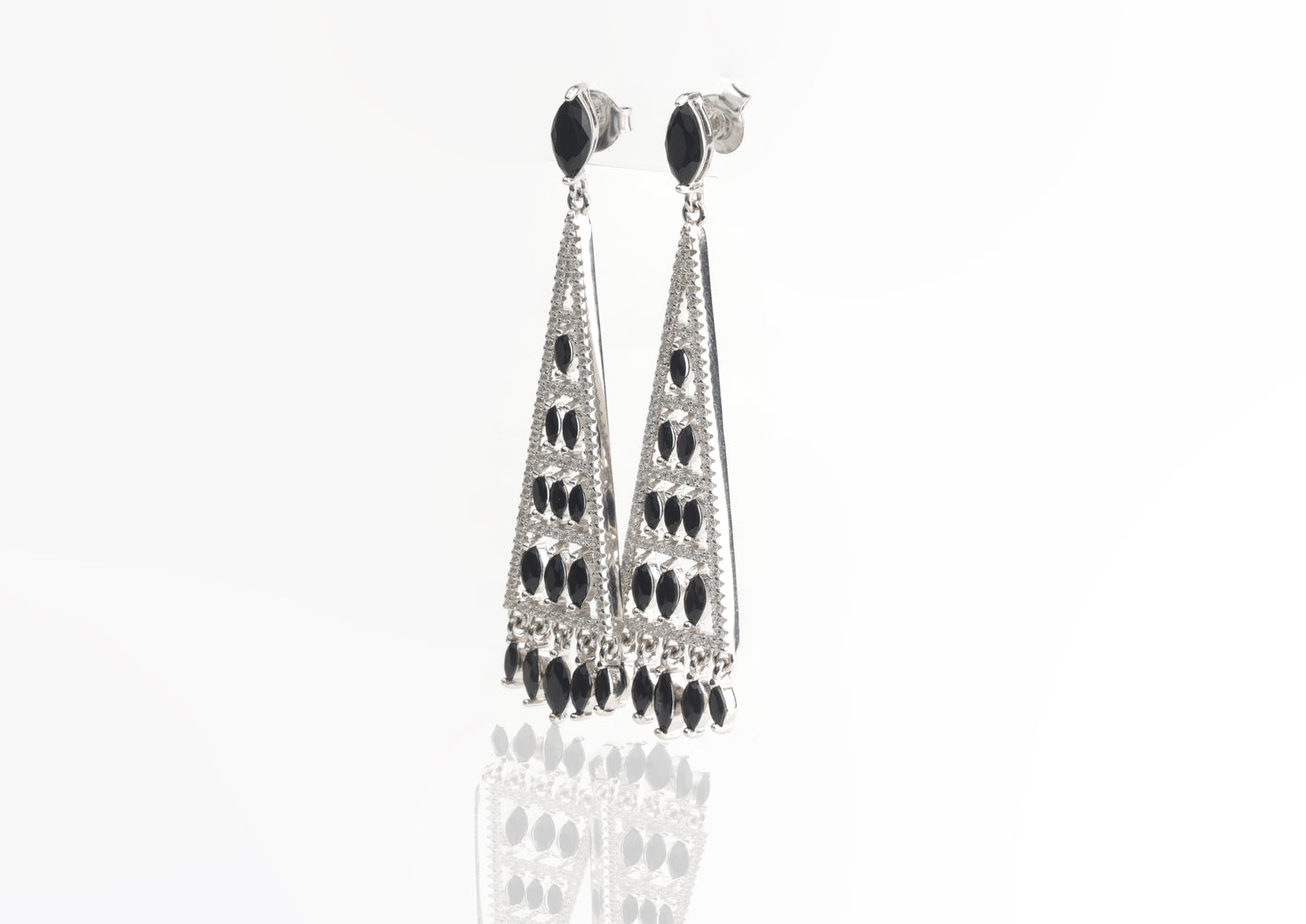 Sterling Silver Onyx Chandelier Earrings