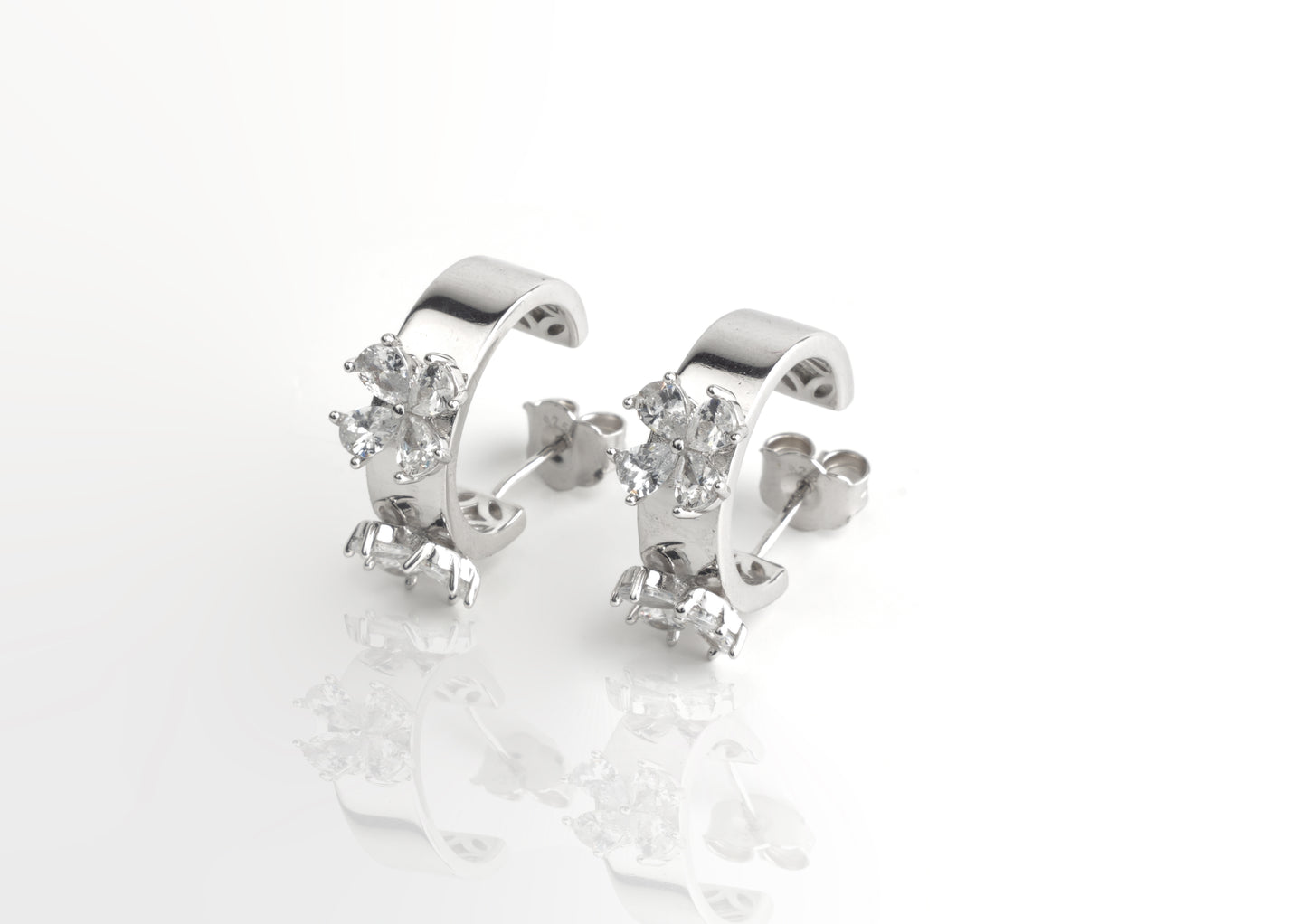 Sterling Silver Cluster Hoop Earrings