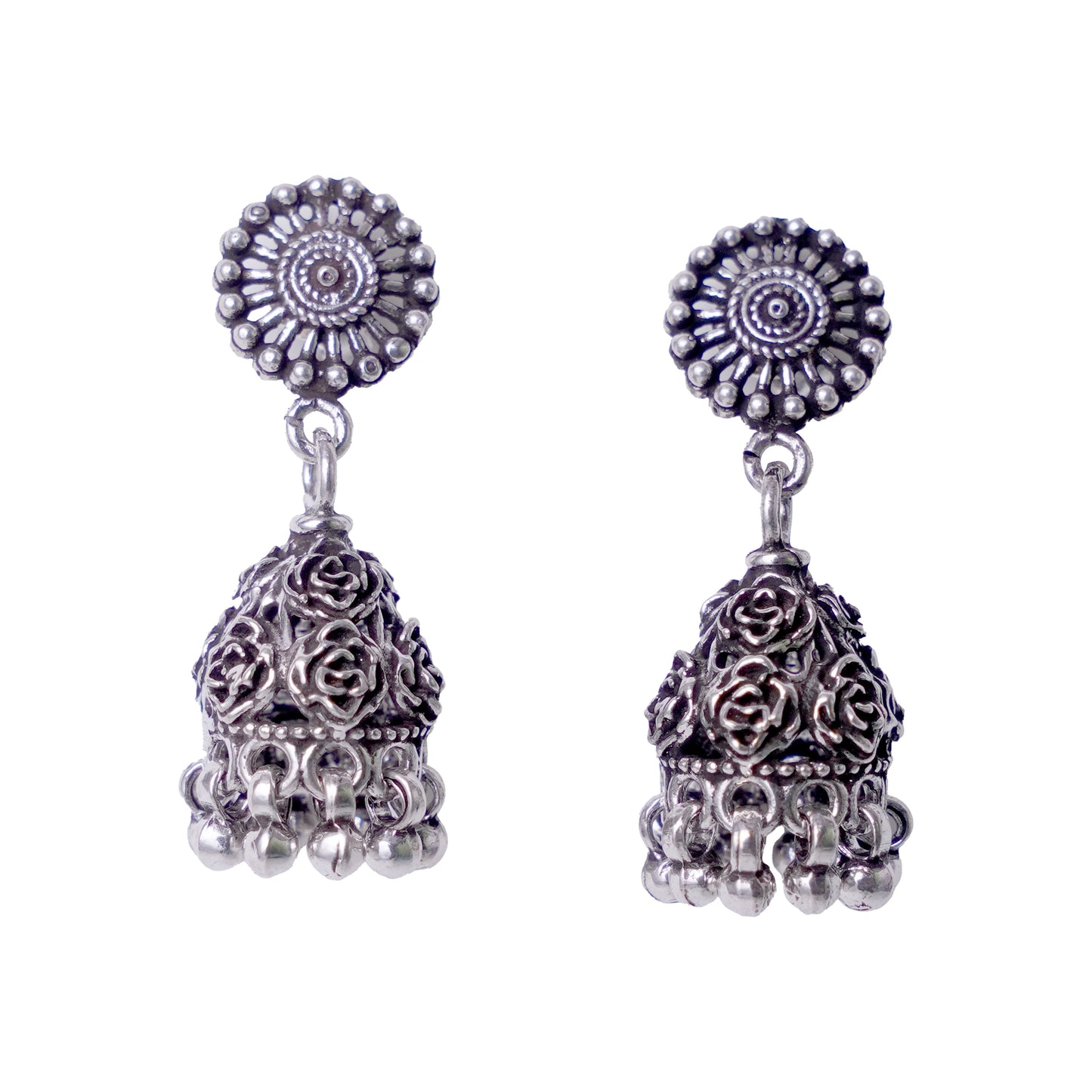 Silver Rose Jhumkas