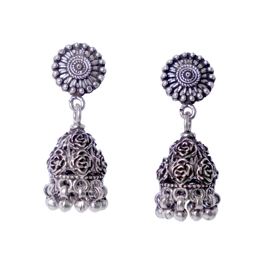 Silver Rose Jhumkas