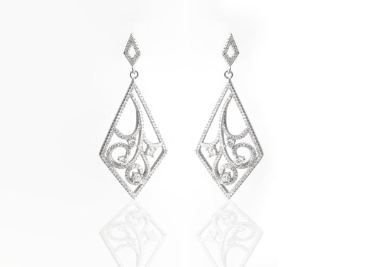 Silver Filigree Diamond Earrings
