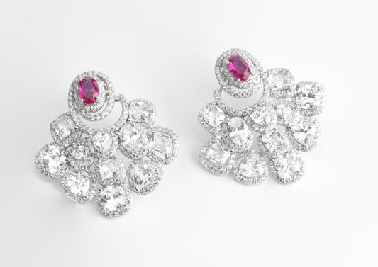 Sterling Silver Ruby Cluster Earrings