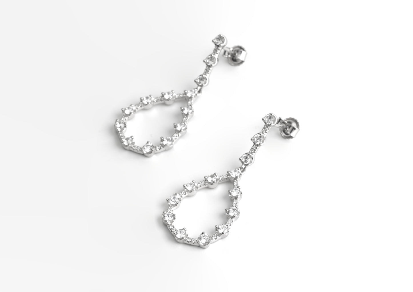 Silver Teardrop Outline Dangle Earrings