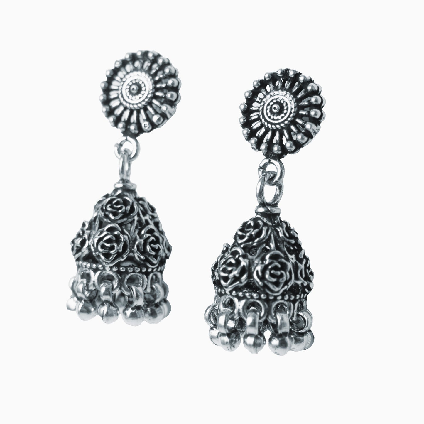 Silver Rose Jhumkas