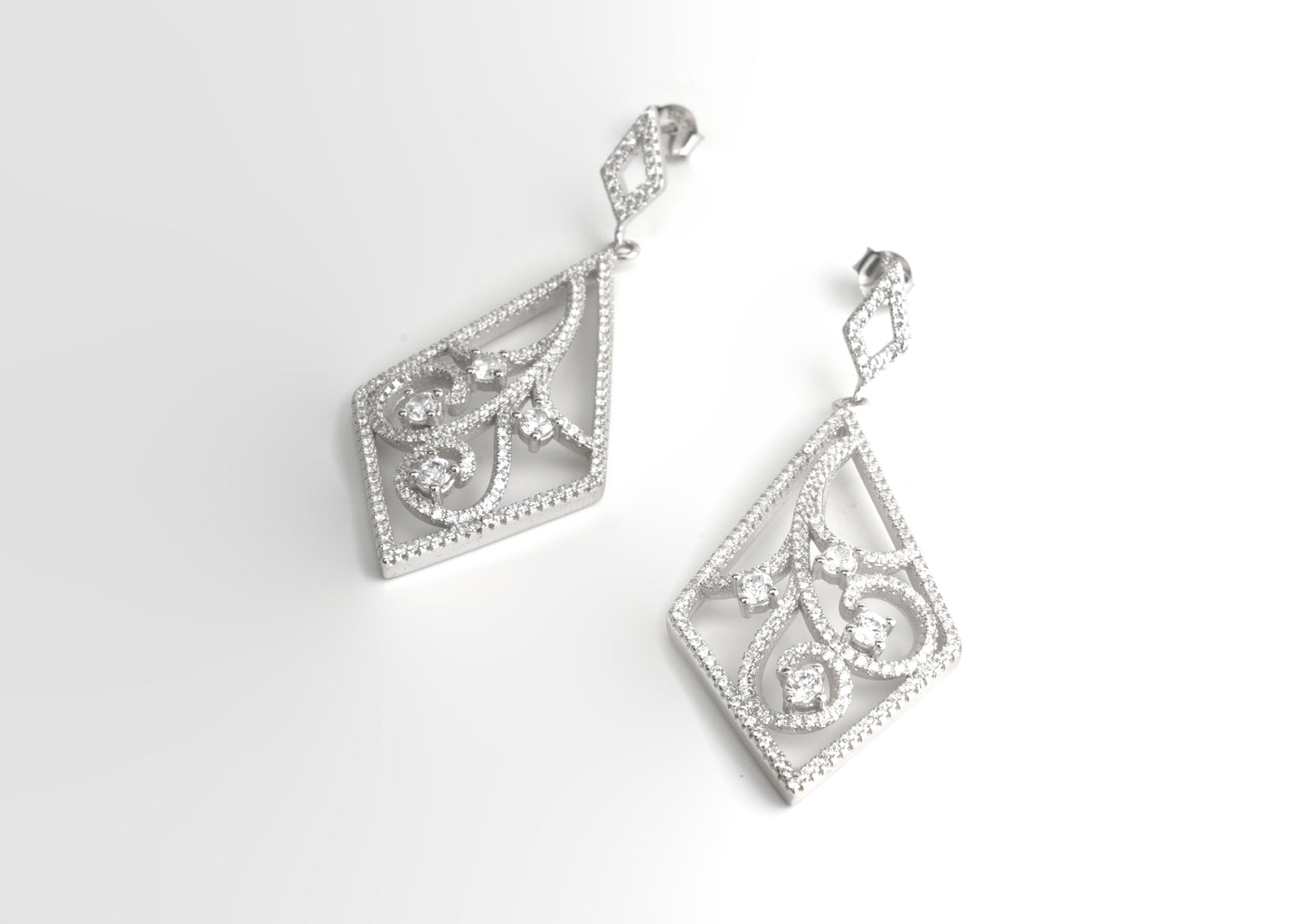 Silver Filigree Diamond Earrings