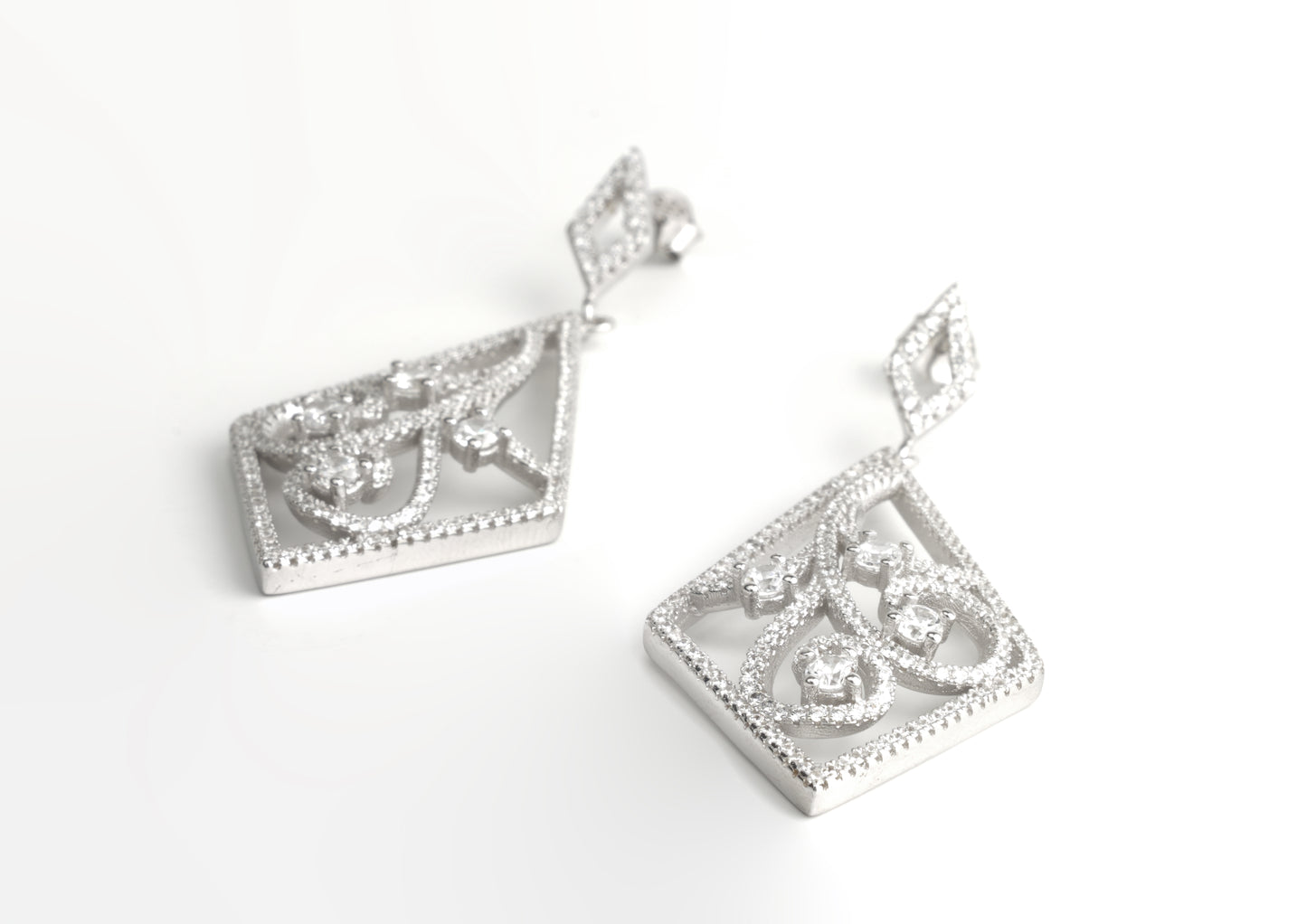Silver Filigree Diamond Earrings