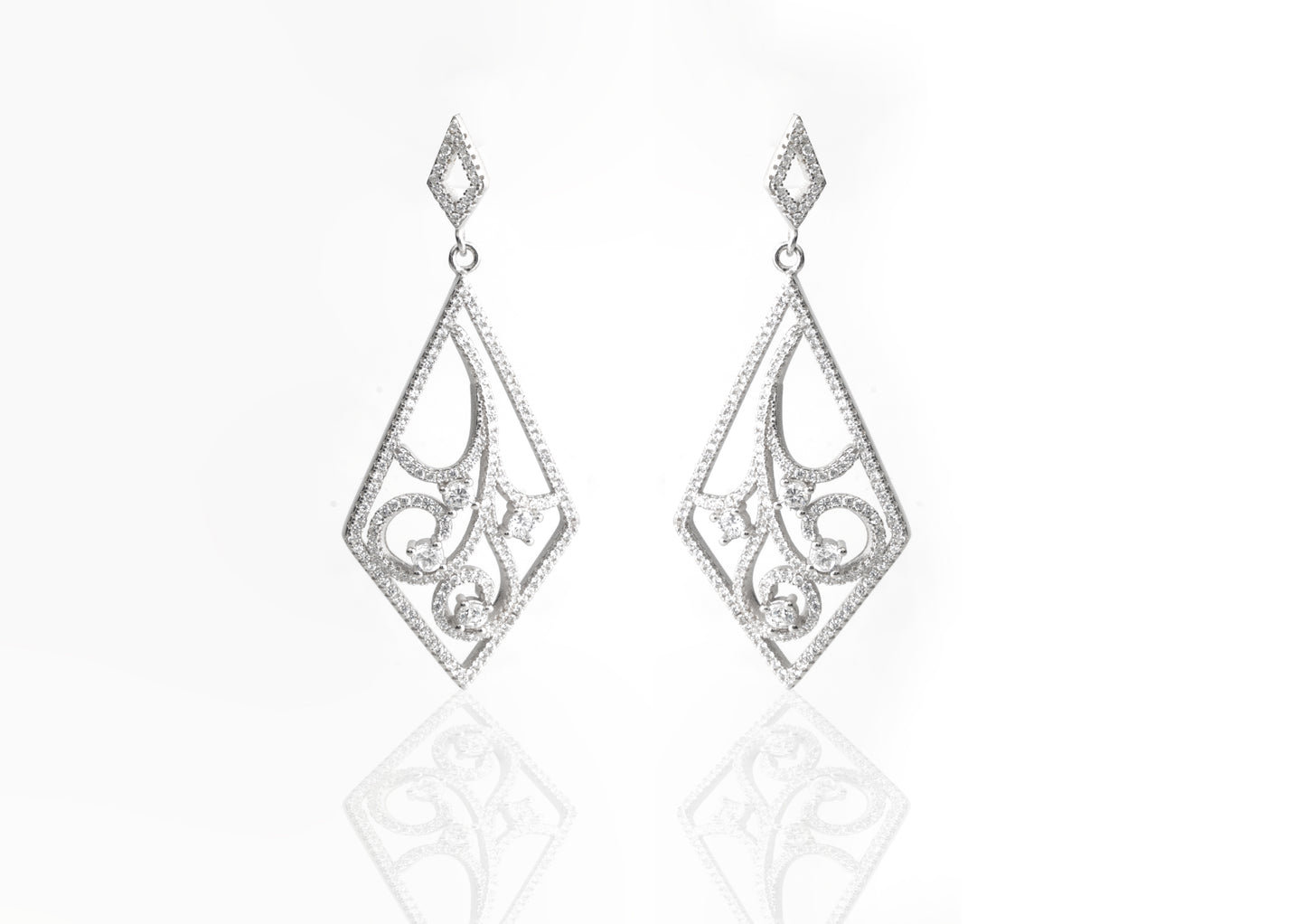 Silver Filigree Diamond Earrings