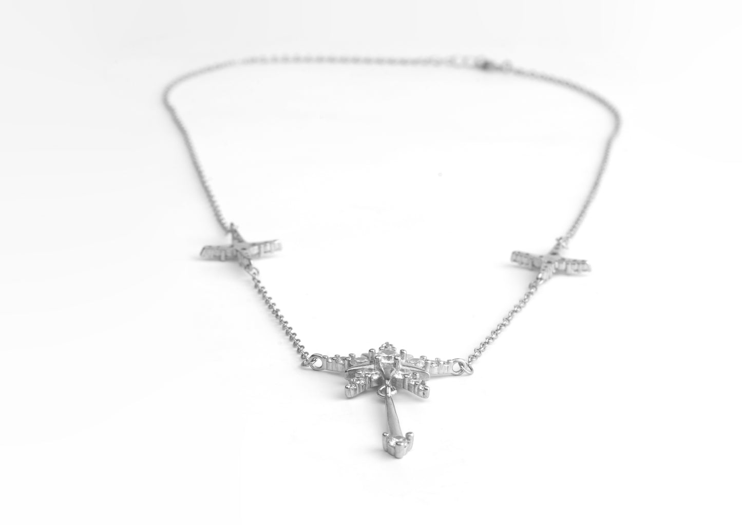 Silver Starburst Drop Necklace