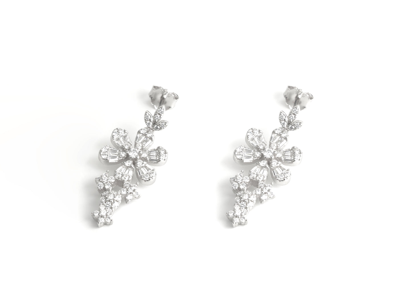 Silver Floral Drop Earrings