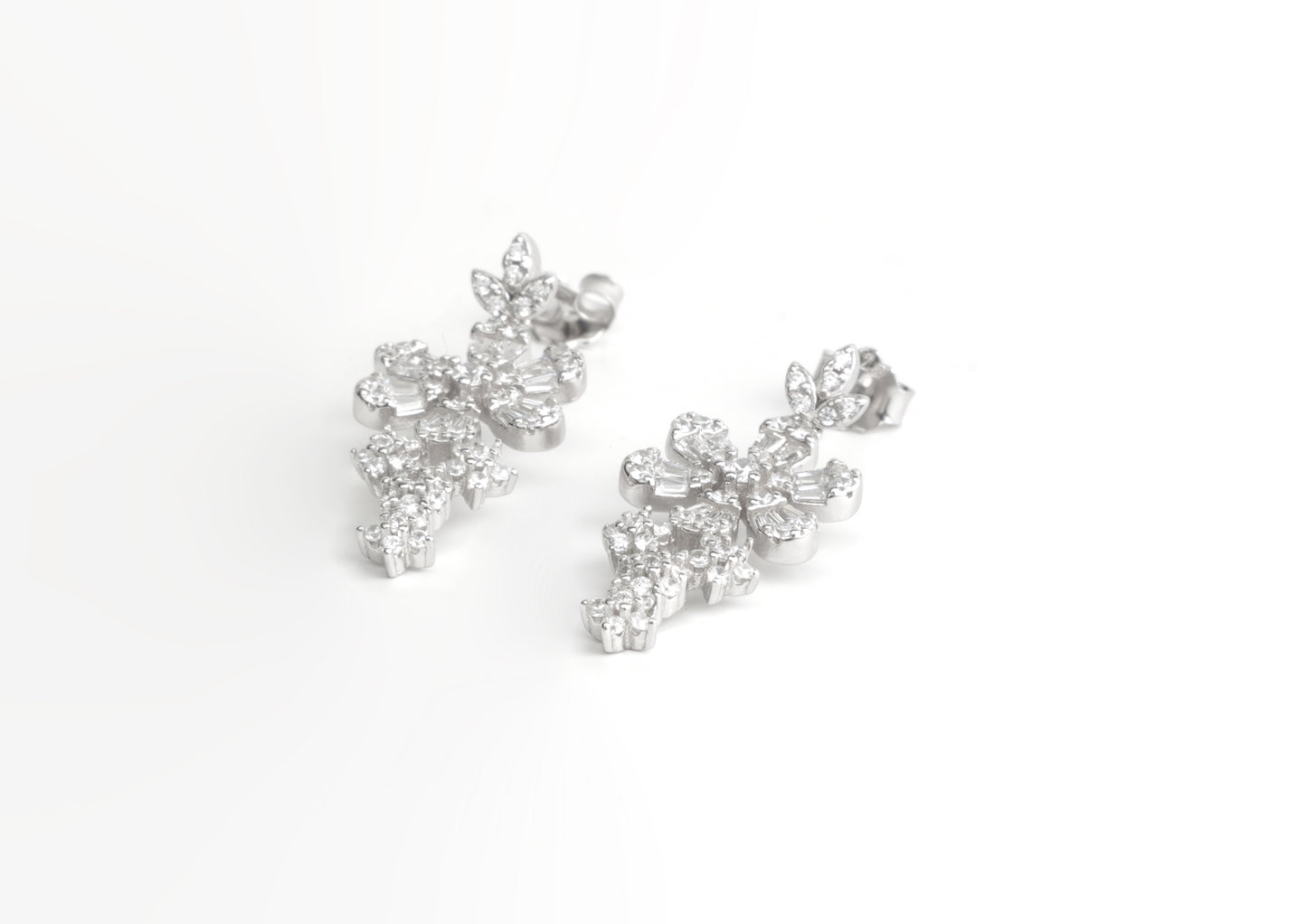 Silver Floral Drop Earrings