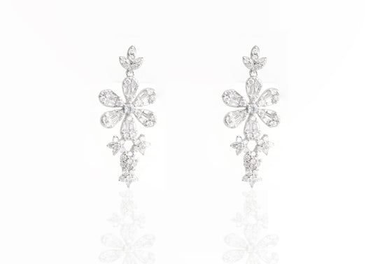 Silver Floral Drop Earrings
