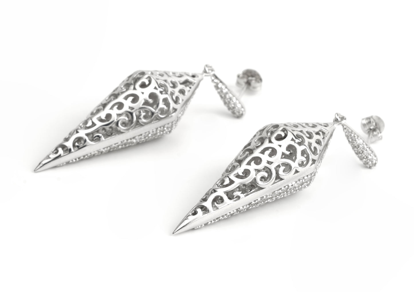 Silver Pave Spike Dangle Earrings