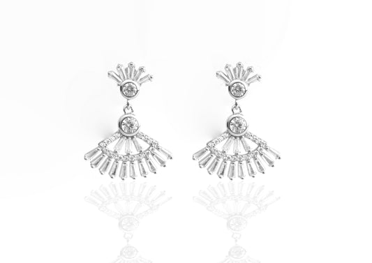 Silver Radiant Fan Dangle Earrings
