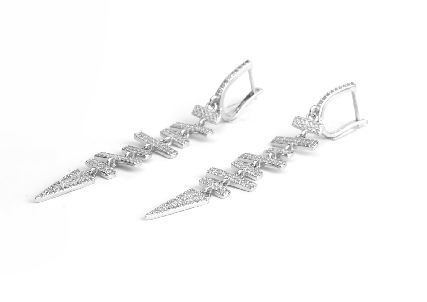 Silver Tiered Spike Dangle Earrings