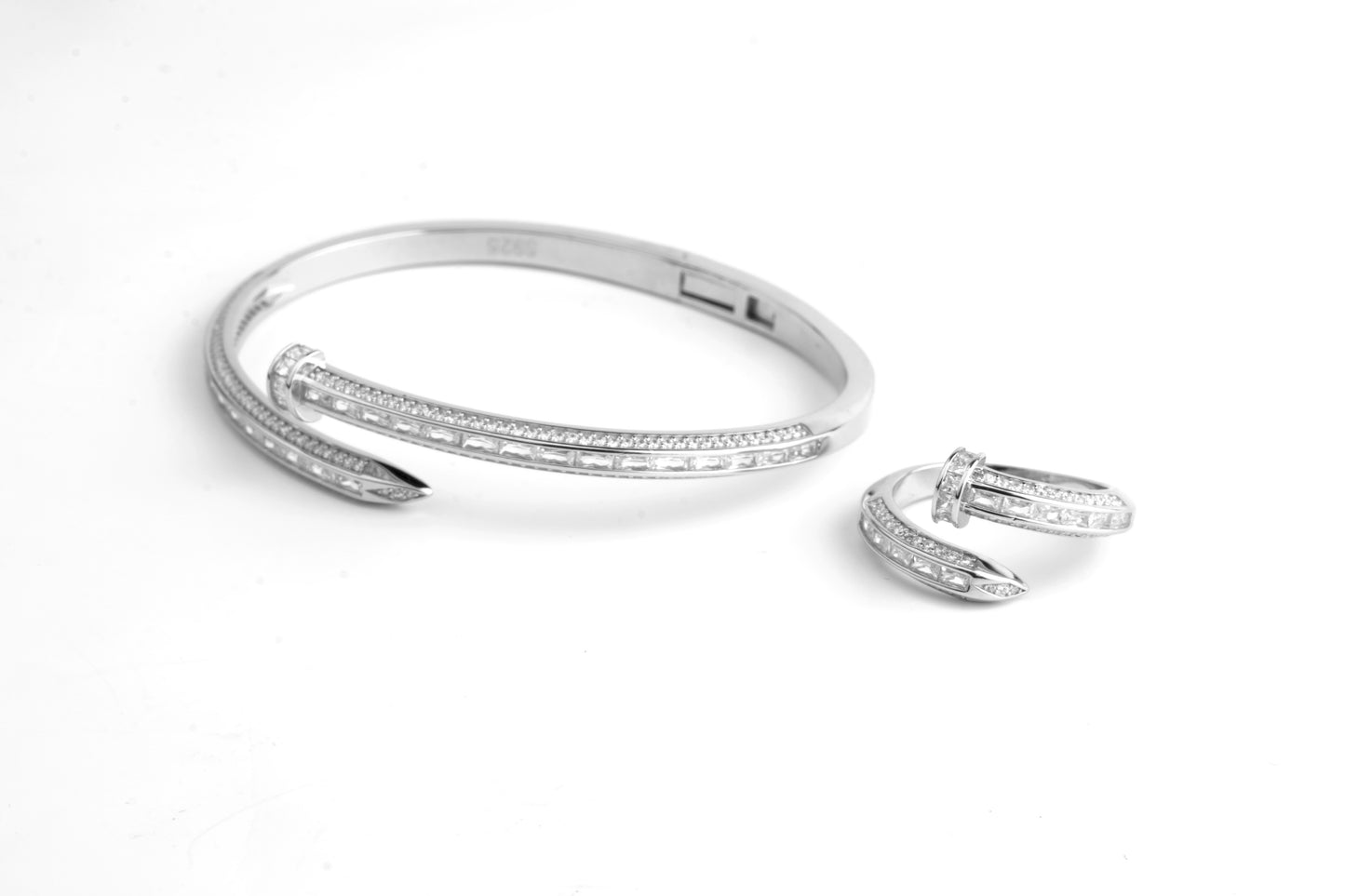 Silver Heart Bracelet and Ring Set