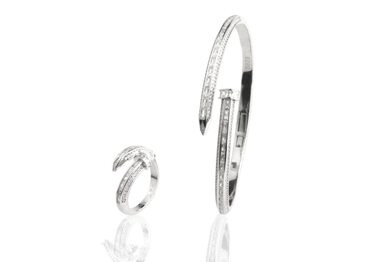 Silver Heart Bracelet and Ring Set