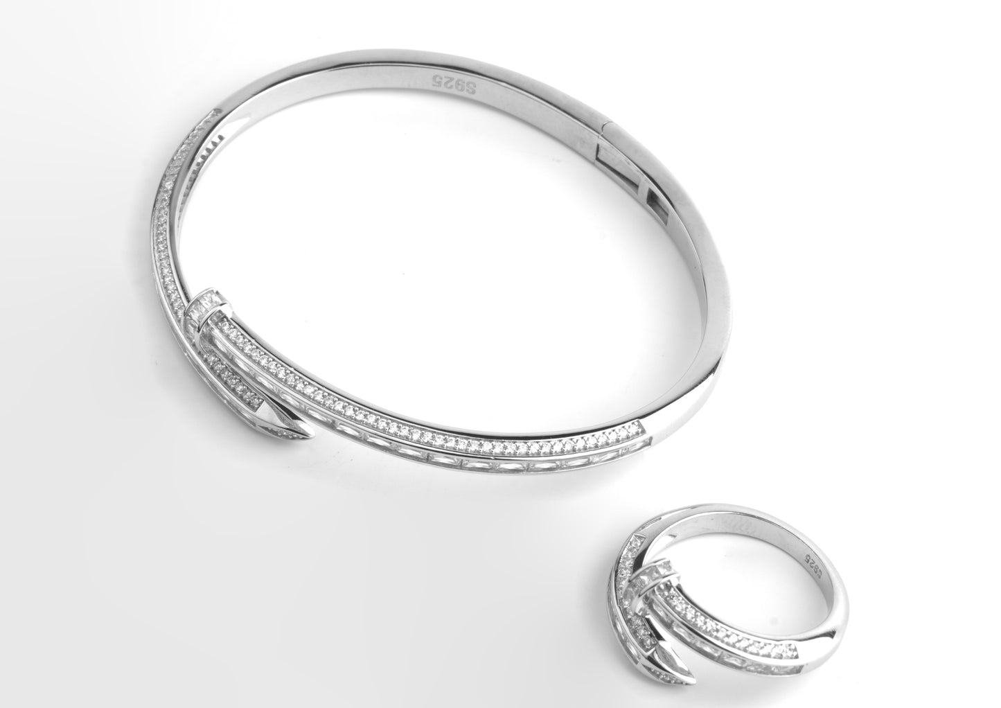Silver Heart Bracelet and Ring Set