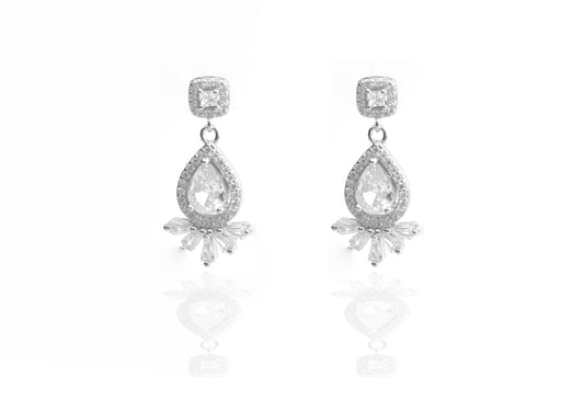 Silver Teardrop Burst Earrings