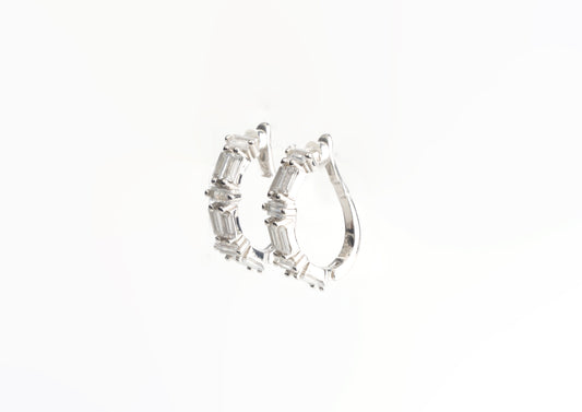Silver Linear Gem Hoop Earrings