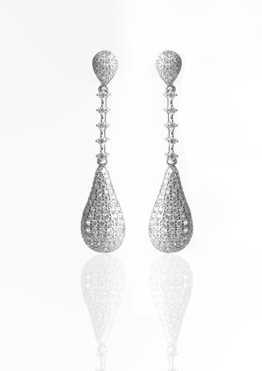 Silver Pave Teardrop Dangle Earrings