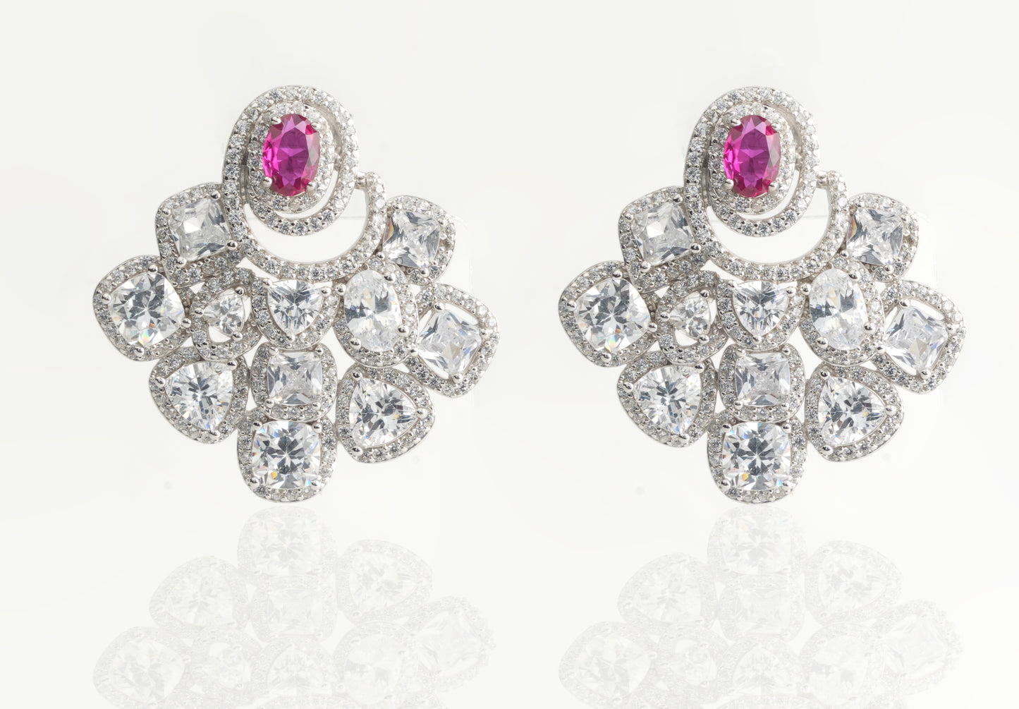 Sterling Silver Ruby Cluster Earrings