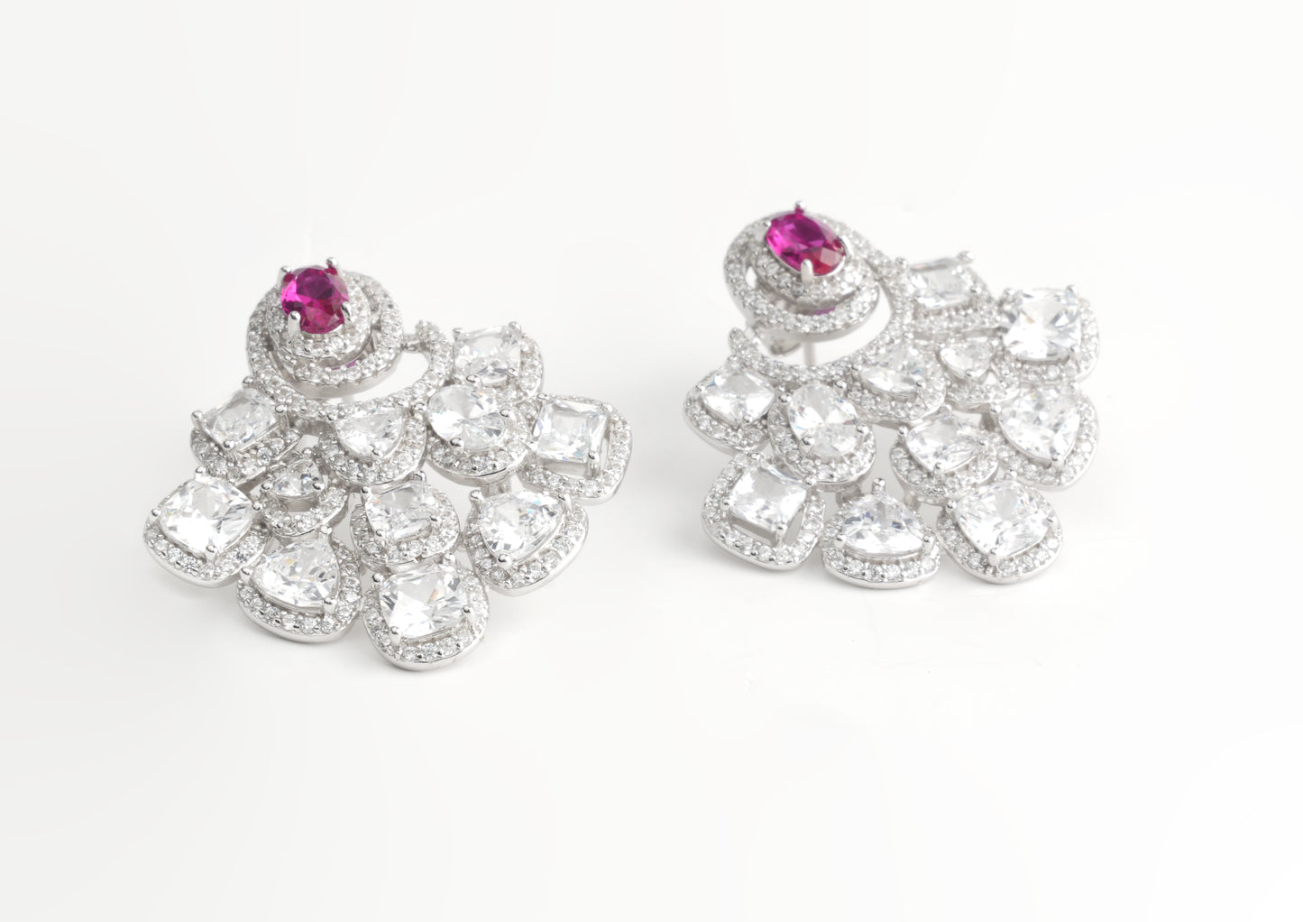 Sterling Silver Ruby Cluster Earrings