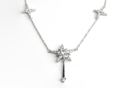 Silver Starburst Drop Necklace