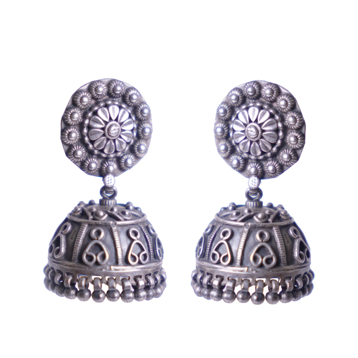 Silver Blossom Jhumkas