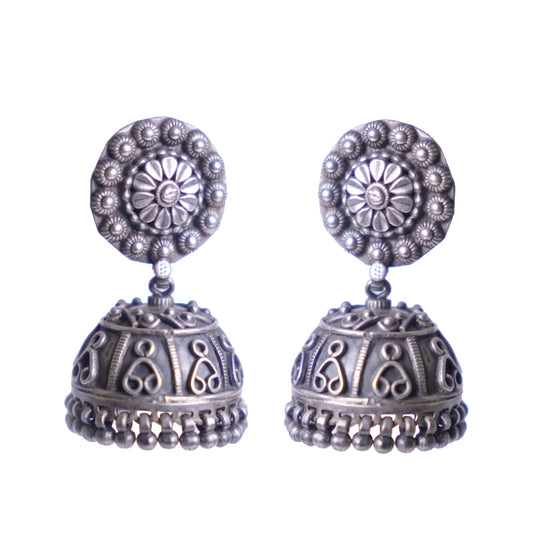 Silver Blossom Jhumkas