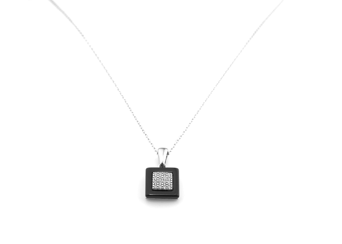 Black Onyx and Crystal Square Pendant