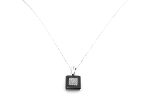 Black Onyx and Crystal Square Pendant