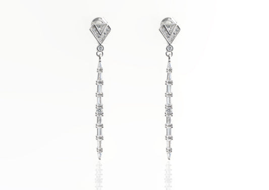 Sterling Silver Long Baguette Drop Earrings