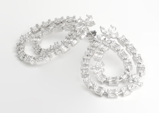 Sterling Silver Linear Gem Hoop Earrings