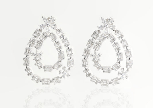 Silver Crescent Moon Drop Earrings