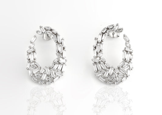 Silver Baguette Cluster Hoop Earrings