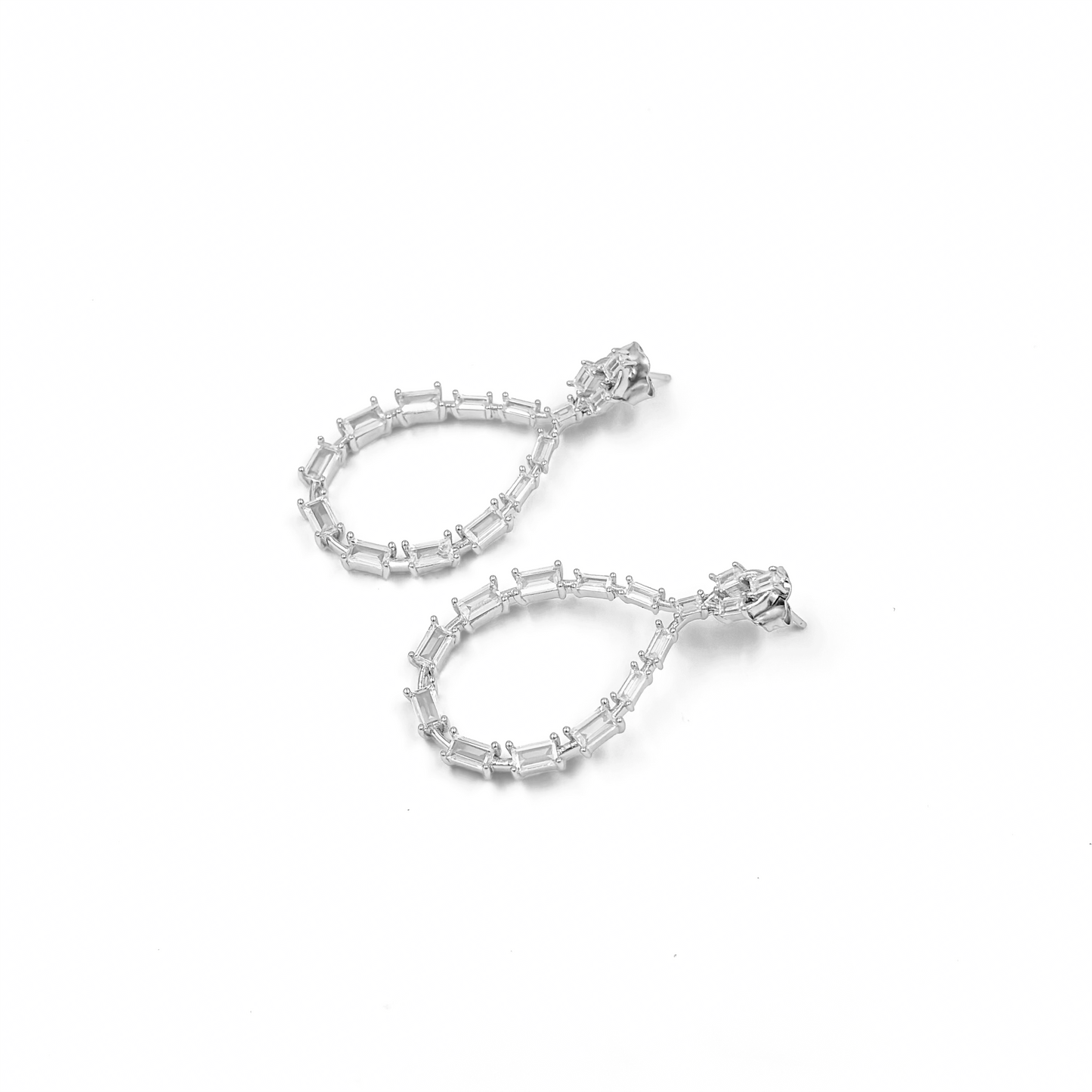 Crystal Teardrop Baguette Statement Earrings