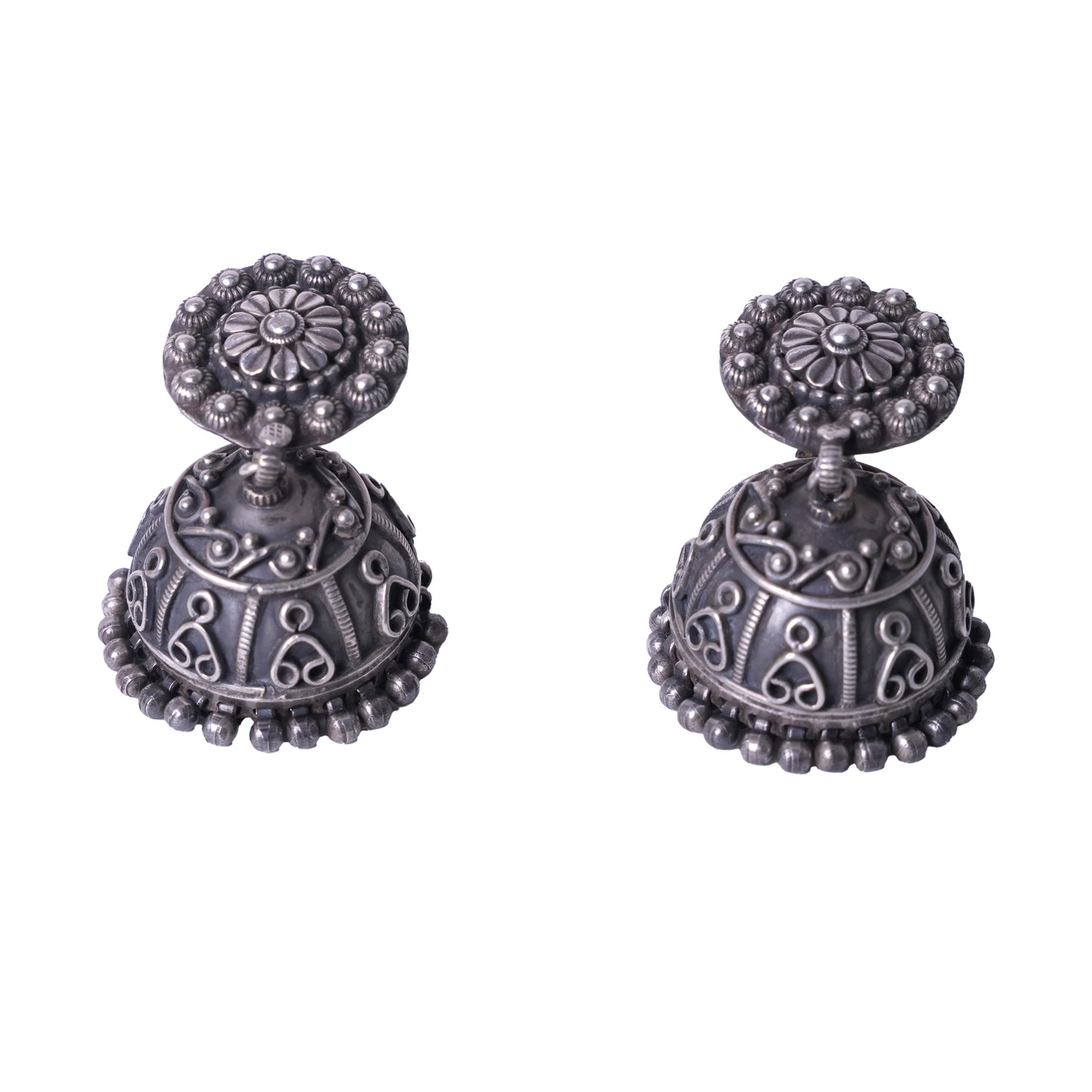 Silver Blossom Jhumkas
