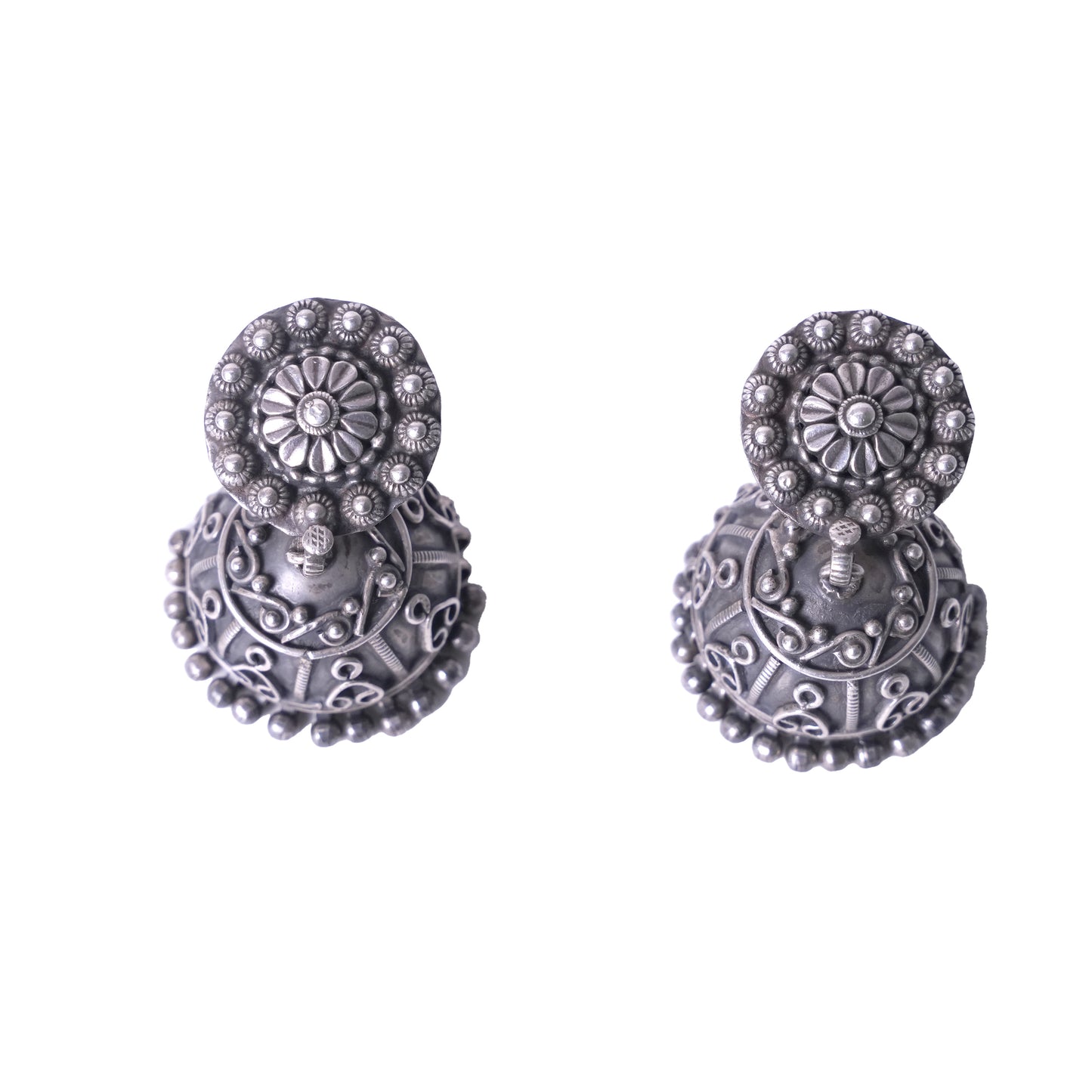 Silver Blossom Jhumkas