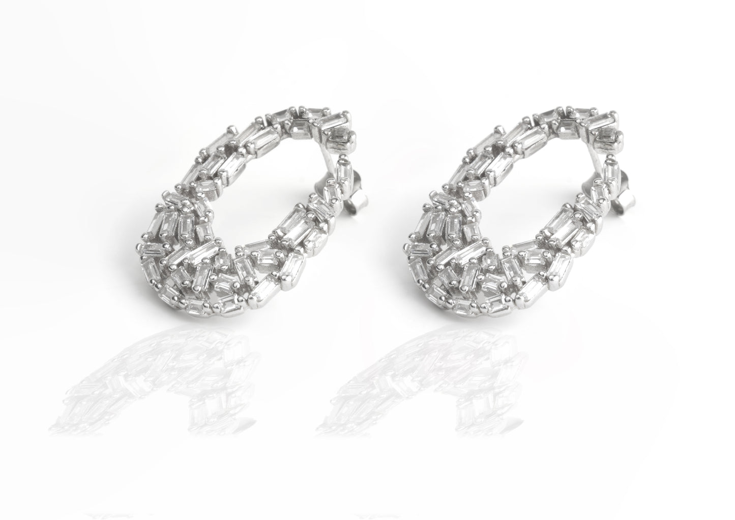 Silver Baguette Cluster Hoop Earrings
