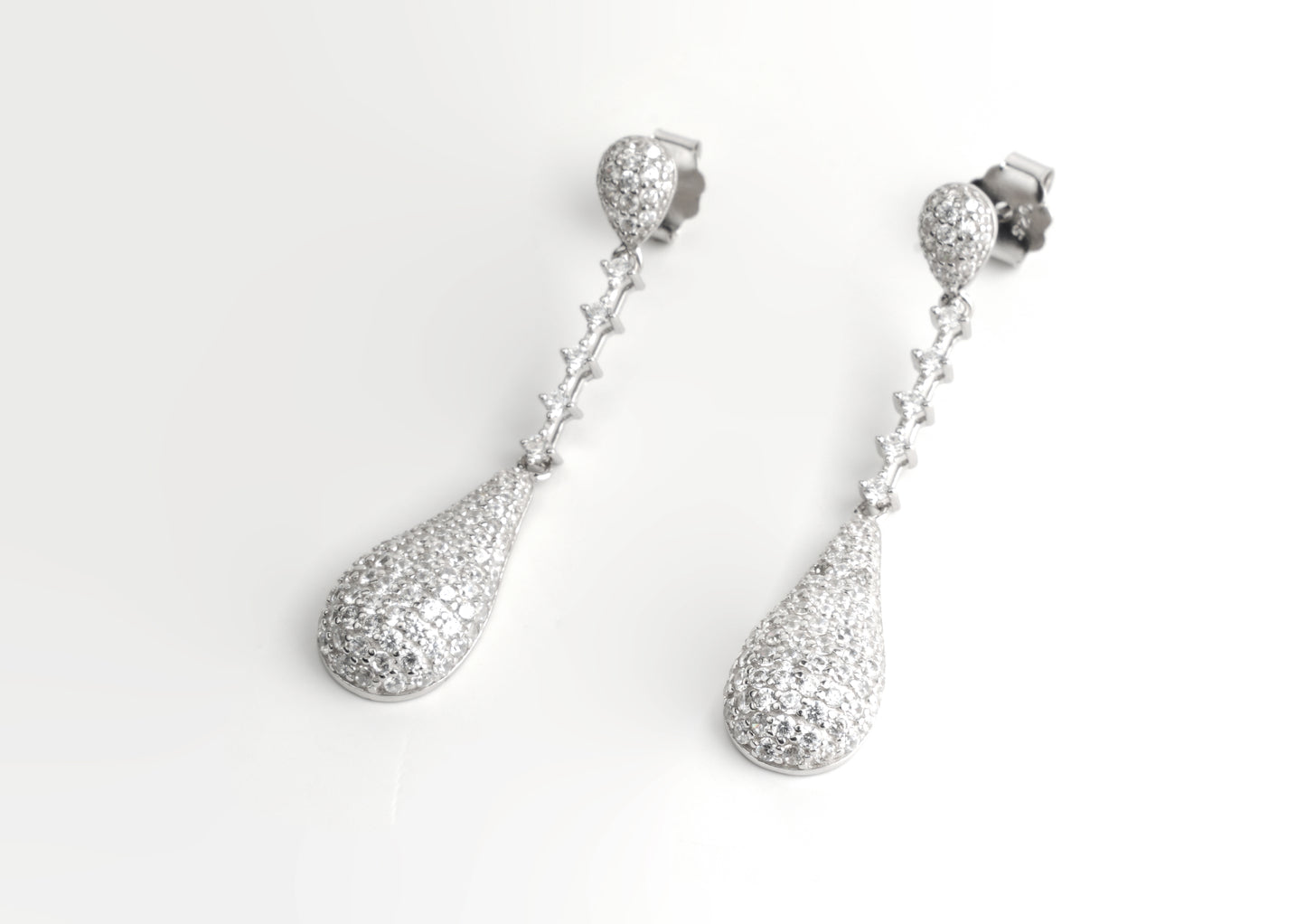 Silver Pave Teardrop Dangle Earrings