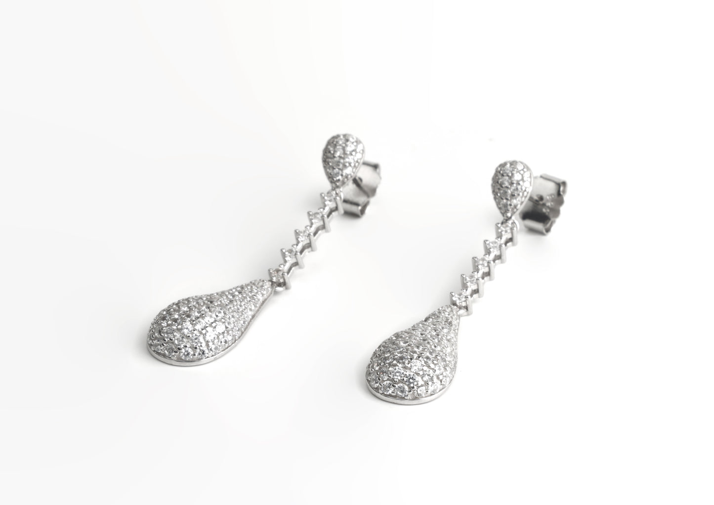 Silver Pave Teardrop Dangle Earrings