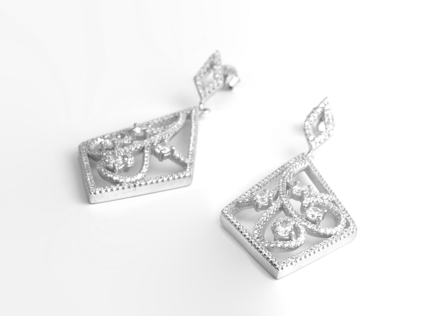 Silver Filigree Diamond Earrings