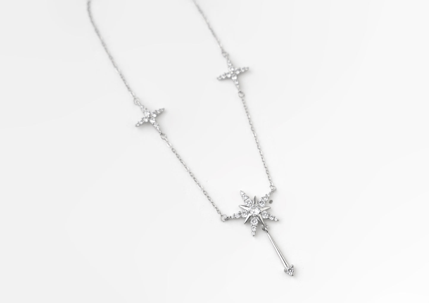 Silver Starburst Drop Necklace