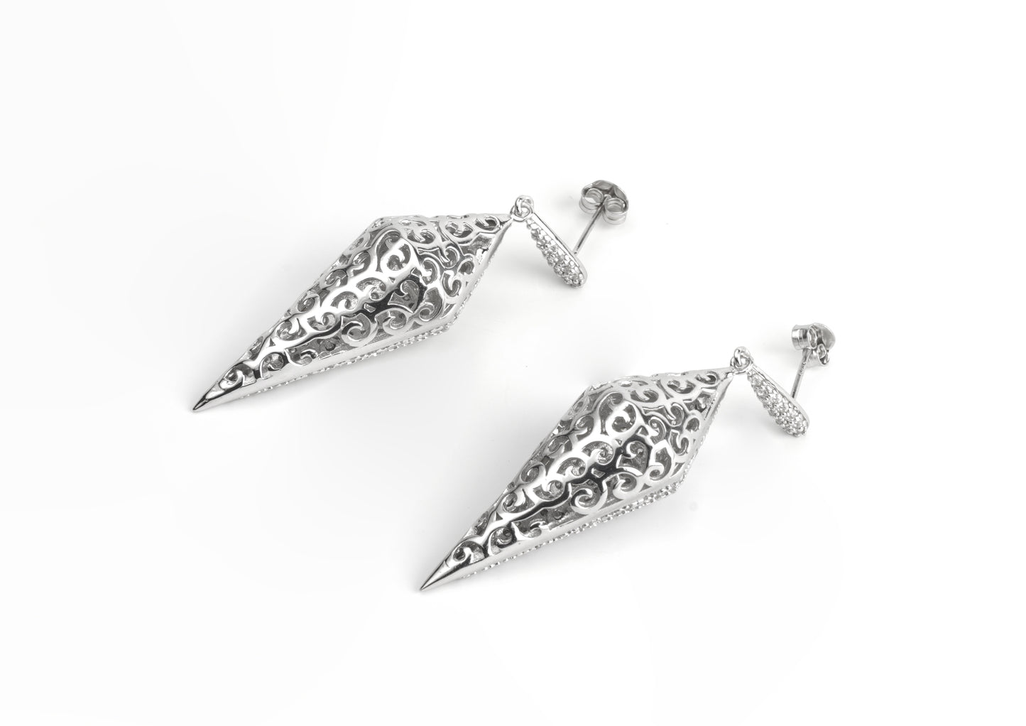 Silver Pave Spike Dangle Earrings