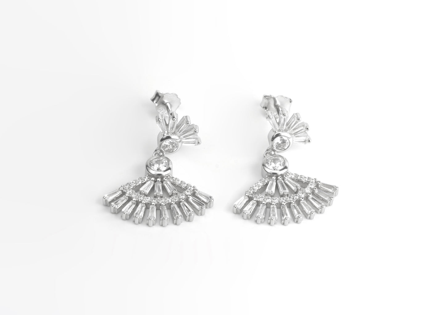 Silver Radiant Fan Dangle Earrings