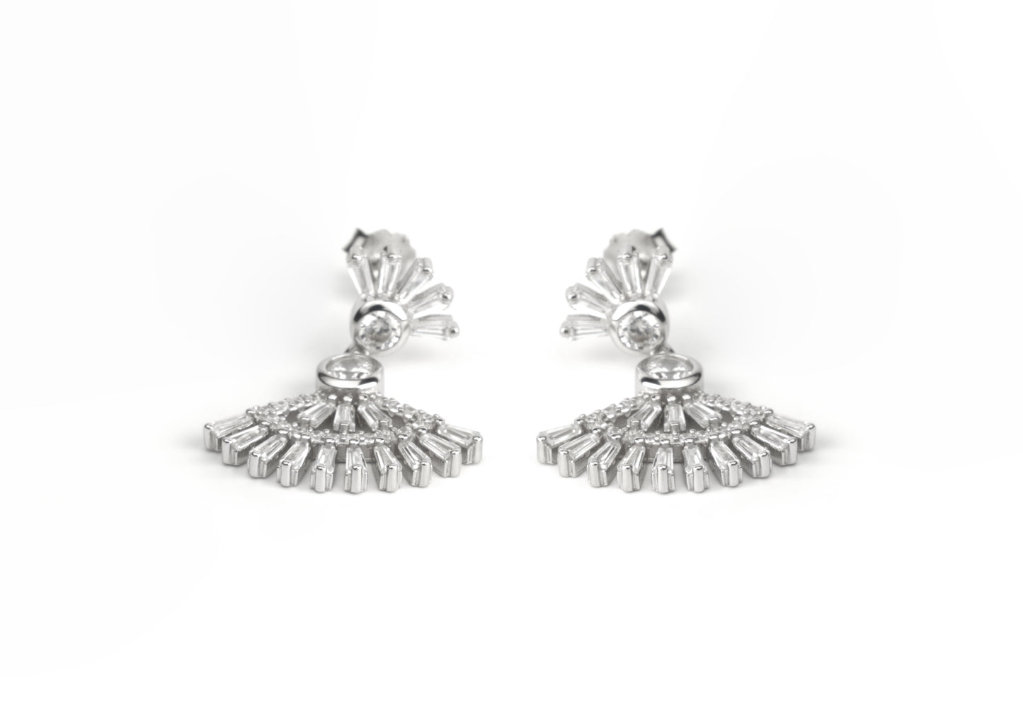 Silver Radiant Fan Dangle Earrings