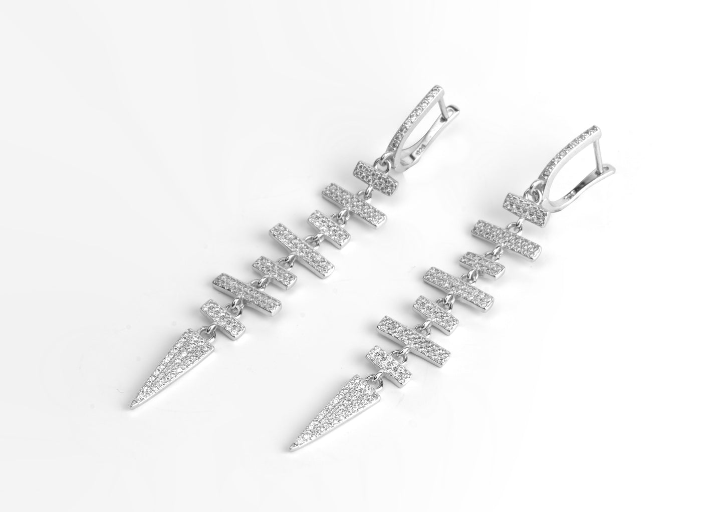 Silver Tiered Spike Dangle Earrings